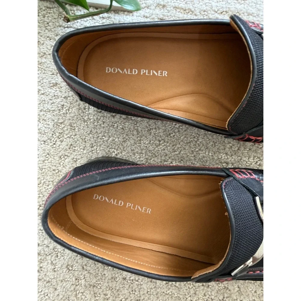 Donald Pliner Dannien Loafers Men 13 Black Nylon‎ Leather Bit Red Stitch Brazil